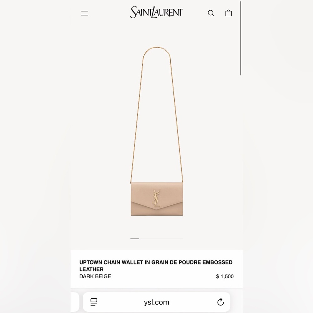 Yves Saint Laurent Uptown Chain Wallet in Grain De Poudre Embosses Leather